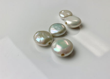 14-15mm Single Piece Large Hole 2.0 mm Hole High Luster Natural White OR Pink OR Silver OR Peacock Coin Genuine Freshwater Coin Pearls #634