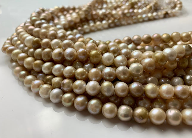 7-8 mm AA Natural Seaweed Champagne Color Potato Freshwater Pearl Beads Genuine All Natural Color Freshwater Pearls #1264