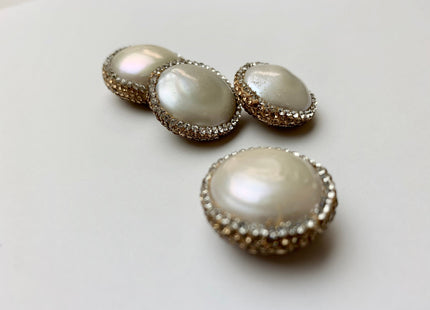 23-24mm AA Coin Freshwater Pearl Pendent Half Drilled W/ Pave Gold Rhinestone 0.7 mm Hole Genuine Freshwater Coin Pearl Pendant #1175