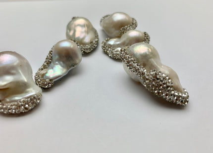 28x18x15 mm Natural White Baroque Freshwater Pearl With Pave Clear Rhinestone Pendant Bead Half Drilled Baroque Pendant #1176