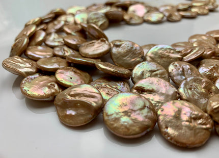 18-20 mm Champagne Large Flat Coin Freshwater Pearl Beads Large Irregular Flat Coin Beads Genuine Freshwater Coin Pearl Beads #1187