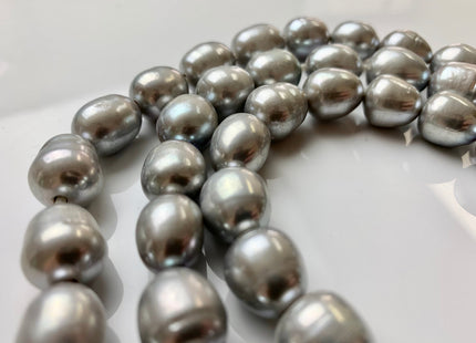 11 x 13-15 mm Half Strand Extra Shiny Large Hole Rice/Oval Freshwater Pearl Beads Natural White OR Silver Gray, 2.2 mm Hole #386