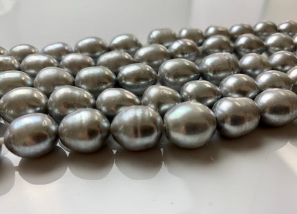 11 x 13-15 mm Half Strand Extra Shiny Large Hole Rice/Oval Freshwater Pearl Beads Natural White OR Silver Gray, 2.2 mm Hole #386