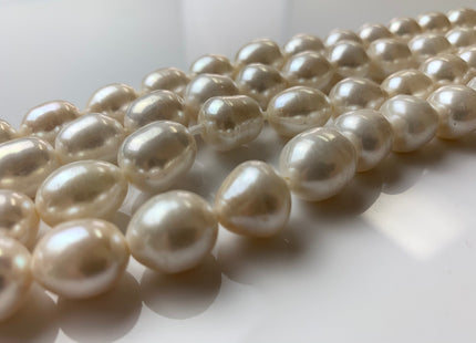 11 x 13-15 mm Half Strand Extra Shiny Large Hole Rice/Oval Freshwater Pearl Beads Natural White OR Silver Gray, 2.2 mm Hole #386