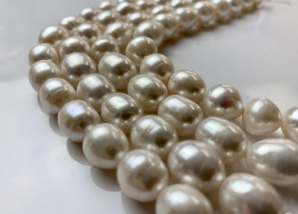 11 x 13-15 mm Half Strand Extra Shiny Large Hole Rice/Oval Freshwater Pearl Beads Natural White OR Silver Gray, 2.2 mm Hole #386