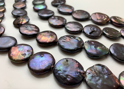 20-25 mm Dark Peacock Large Flat Coin Freshwater Pearl Beads Large Irregular Flat Coin Beads Genuine Freshwater Coin Pearl Beads #1218