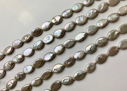 10x15 mm AA Silver Gray Freshwater Oval Coin Pearls Cultured Genuine Coin Pearl High Luster Gray Oval Coin Pearl Beads. #1238