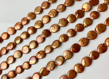 15 mm Orange champagne Color Coin Freshwater Pearl Genuine Cultured Coin Pearls High Luster Coin Pearl Beads #1240