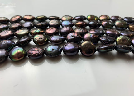 10 mm AA Half Strand Dark Peacock Colored Freshwater Coin Pearls Genuine Freshwater Dark Peacock Colored Flat Coin Pearls #1243