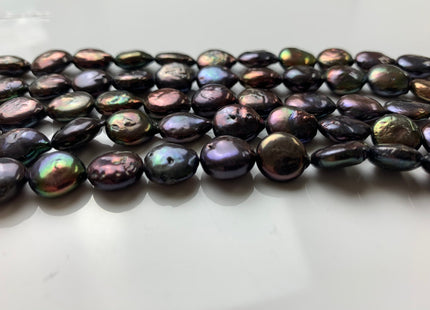 10 mm AA Half Strand Dark Peacock Colored Freshwater Coin Pearls Genuine Freshwater Dark Peacock Colored Flat Coin Pearls #1243