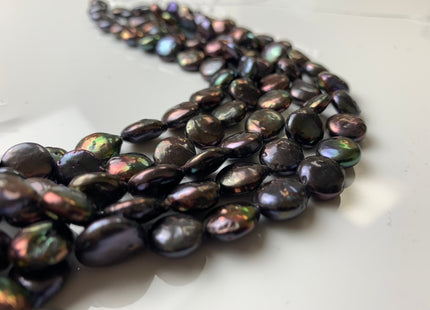 10 mm AA Half Strand Dark Peacock Colored Freshwater Coin Pearls Genuine Freshwater Dark Peacock Colored Flat Coin Pearls #1243