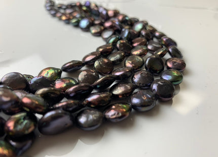 10 mm AA Half Strand Dark Peacock Colored Freshwater Coin Pearls Genuine Freshwater Dark Peacock Colored Flat Coin Pearls #1243