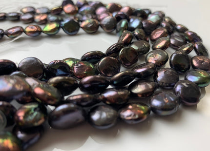 10 mm AA Half Strand Dark Peacock Colored Freshwater Coin Pearls Genuine Freshwater Dark Peacock Colored Flat Coin Pearls #1243