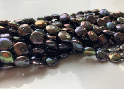 10 mm AA Half Strand Dark Peacock Colored Freshwater Coin Pearls Genuine Freshwater Dark Peacock Colored Flat Coin Pearls #1243