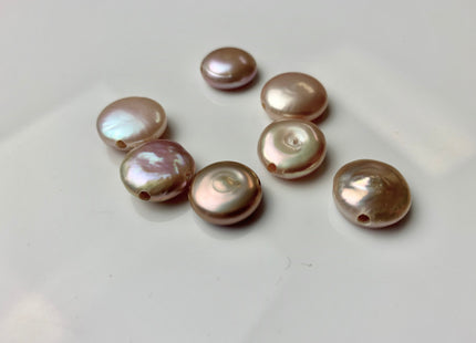 14-15mm Single Piece Large Hole 2.0 mm Hole High Luster Natural White OR Pink OR Silver OR Peacock Coin Genuine Freshwater Coin Pearls #634