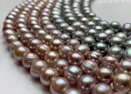 9 mm AA Large Hole Half Strand Freshwater Pearls Round/Potato Shape 2.2mm Hole Gray OR Natural Pink Color #1329