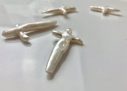 Natural White Biwa Stick Freshwater Pearls, Genuine White Cross Shape Freshwater Pearls #1293