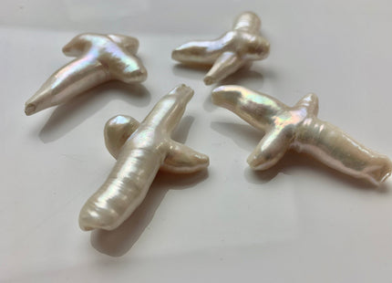 Natural White Biwa Stick Freshwater Pearls, Genuine White Cross Shape Freshwater Pearls #1293