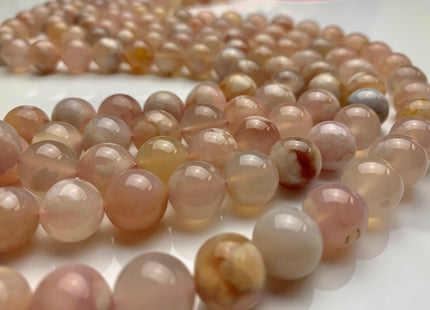 WHOLESALE 6mm 8mm 9mm 10mm 12mm AAA Smooth Round Top Quality Natural Sakura Cherry Blossom Agate Natural Pink Color Agate #2234