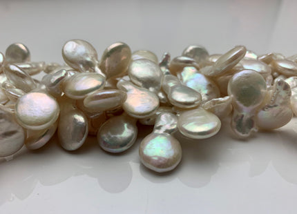 12-13 x 16-17 mm Natural White Top Drilled Coin Freshwater Pearl Beads, Flat Coin Freshwater Pearls, Natural Coin Pearl Beads #303