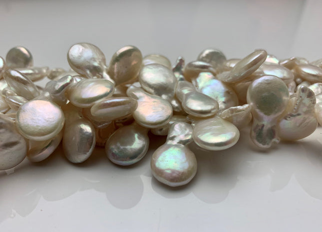 12-13 x 16-17 mm Natural White Top Drilled Coin Freshwater Pearl Beads, Flat Coin Freshwater Pearls, Natural Coin Pearl Beads #303