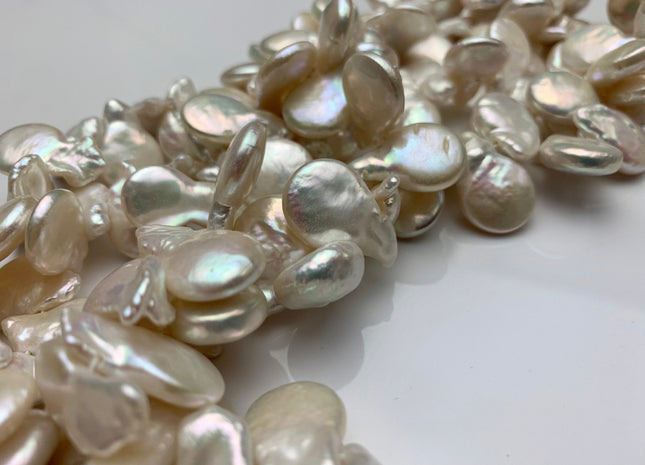 12-13 x 16-17 mm Natural White Top Drilled Coin Freshwater Pearl Beads, Flat Coin Freshwater Pearls, Natural Coin Pearl Beads #303