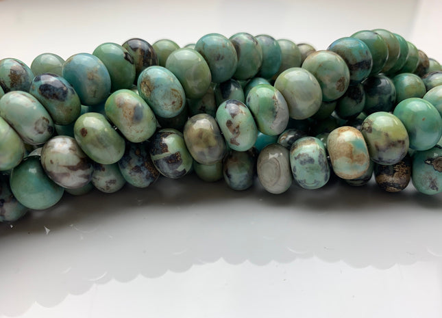 8x12 mm Natural Color Smooth Rondelle Dragon Skin Agate Gemstone Beads Natural Blue Green Color Agate Gemstone Beads. #2261