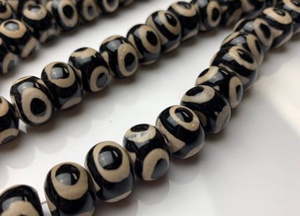 10x14 mm Black And White Tibetan Agate Smooth Rondelle Shape Large Hole 2.0mm Hole Gemstone Beads #2262