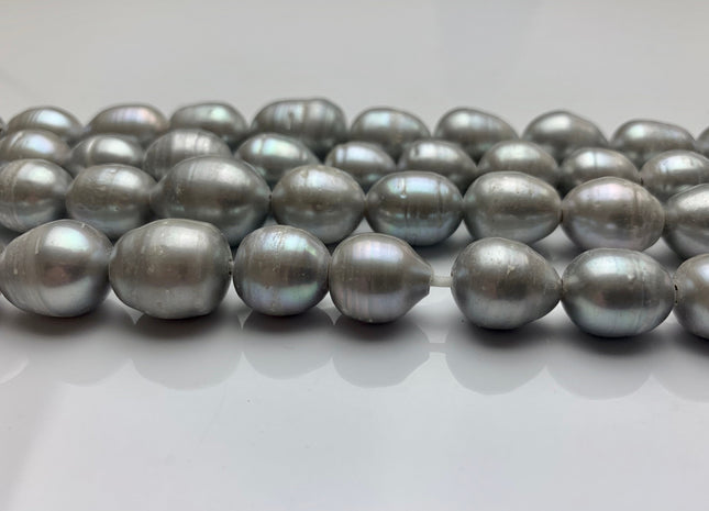 12x15-15x18 mm Gray Color Large Hole Graduated Rice/Oval Freshwater Pearls Beads Jumbo Size Large Hole 2.1mm Freshwater Pearl Beads #179