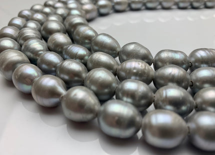 12x15-15x18 mm Gray Color Large Hole Graduated Rice/Oval Freshwater Pearls Beads Jumbo Size Large Hole 2.1mm Freshwater Pearl Beads #179