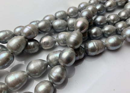 12x15-15x18 mm Gray Color Large Hole Graduated Rice/Oval Freshwater Pearls Beads Jumbo Size Large Hole 2.1mm Freshwater Pearl Beads #179