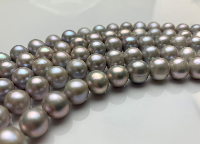 8.5-9 mm AA Gray Semi-Round / Potato Freshwater Pearls Genuine High Luster Near Round Silver Gray Freshwater Pearls #533