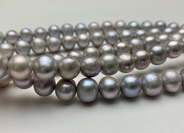 8.5-9 mm AA Gray Semi-Round / Potato Freshwater Pearls Genuine High Luster Near Round Silver Gray Freshwater Pearls #533