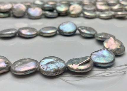 15-17mm High Luster Silver Gray Flat Coin Genuine Freshwater Pearl Beads, Genuine Cultured Freshwater Pearls, Silver Gray Pearls #420