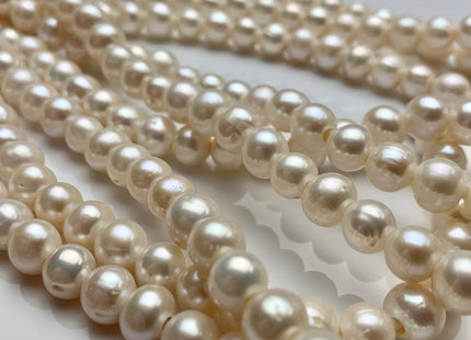 8 - 8.5 mm Half Strand AAA Large Hole High Luster Semi Round/Potato White Freshwater Pearls Beads 2.1mm Hole Large Hole Pearl Beads #170