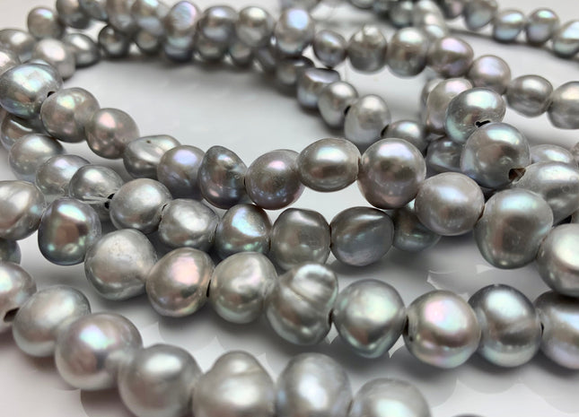 11-12mm Gray/Silver Color Large Hole Freshwater Nugget Pearl Hole Size 2.5mm Genuine Silver Nugget Freshwater Pearls #47