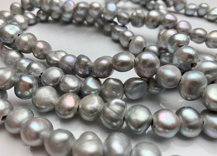 11-12mm Gray/Silver Color Large Hole Freshwater Nugget Pearl Hole Size 2.5mm Genuine Silver Nugget Freshwater Pearls #47