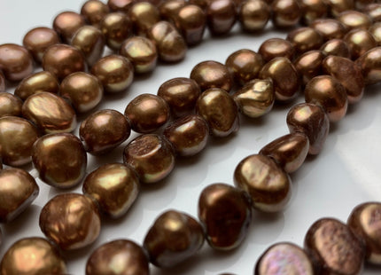 10-11 mm Large Hole Copper Brown Freshwater Pearl Nugget Beads 2 mm Hole, Genuine Freshwater Pearl Large Hole Nugget Beads. #334