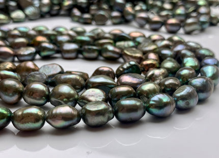 8-9 x 10-11 mm Rice Nugget Freshwater Pearl Beads in Olive Green OR Peacock Color Genuine Cultured Freshwater Pearl Nuggets #296