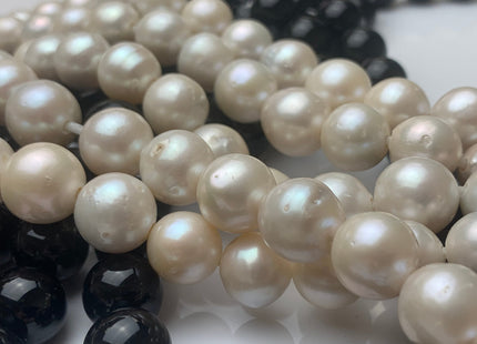12-14 mm Natural White Baroque Half Strand Large Hole Freshwater Pearl Beads 2.2mm Hole Natural White Edison Baroque #1013