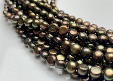 6.5-7 mm AA Button Freshwater Pearl Beads Round Nugget Shape Natural White/ Peacock / Olive Green Color Round Nuggets Pearl Beads #90