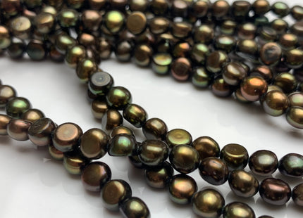 6.5-7 mm AA Button Freshwater Pearl Beads Round Nugget Shape Natural White/ Peacock / Olive Green Color Round Nuggets Pearl Beads #90
