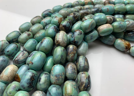 13x17 mm Natural Color Smooth Barrel Shape Dragon Skin Agate Gemstone Beads Natural Blue Green Color Agate Gemstone Beads. #2254