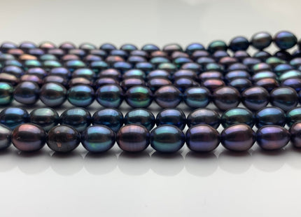 7x8.5-9 mm AA Quality Unique Peacock Oval/Rice Freshwater Pearls High Quality/Luster Blue Or Purplish Peacock Freshwater Pearls #1400