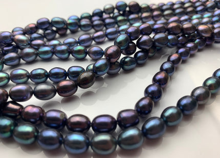 7x8.5-9 mm AA Quality Unique Peacock Oval/Rice Freshwater Pearls High Quality/Luster Blue Or Purplish Peacock Freshwater Pearls #1400