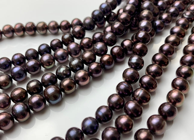 7-7.5 mm Purplish Peacock Semi-Round Freshwater Pearl Beads #1416