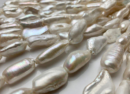 12-14x22-28 mm AAA Half Strand Large Hole White Or Gray Biwa Stick Freshwater Pearl Beads Hole Size 2.2 mm Genuine Jumbo Biwa Stick #1353