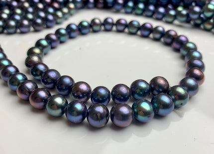 8 mm AAA Large Hole Peacock Round Freshwater Pearl Beads Hole Size 1.0mm Or 2.2mm Genuine High Luster Nice Blue Peacock Color Pearls #1438