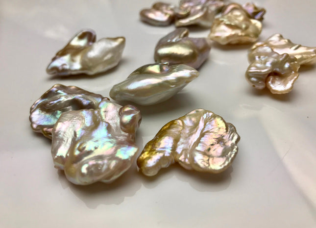 17-25x28 mm AAA High Luster Limited Edition Natural Color Keishi Paddle Freshwater Pearl Beads Genuine Natural Keishi Coin Pearls #1355