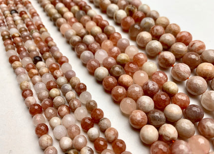 6mm 8mm 10mm 12mm Natural Multi Color Peach MoonStone High Quality Faceted Round Gemstone Beads #2275